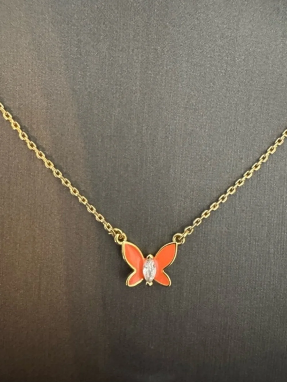 Kate Spade Social Butterfly Necklace with Coral Enamel Wings and Crystal